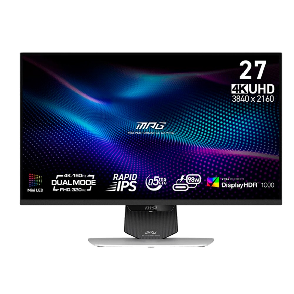 MSI MAG 27" 274URDFW E16M белый {IPS Mini-LED 3840x2160/1920x1080 160Hz/320Hz 0.5ms 400cd 2xHDMI DisplayPort USB-C(98W) HAS Pivot Extrenal Vesa}[9S6-3CF09H-030]