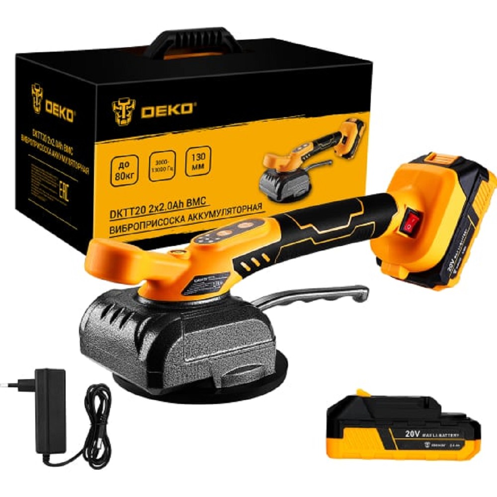 Виброприсоска аккумуляторная Deko DKTT20, 20В, 2x2.0Ач, в кейсе 063-4377
