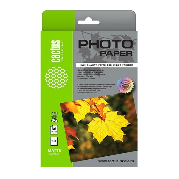 Cactus CS-MA623050 Фотобумага 10x15/230г/м2/50л./белый матовое для струйной печати
