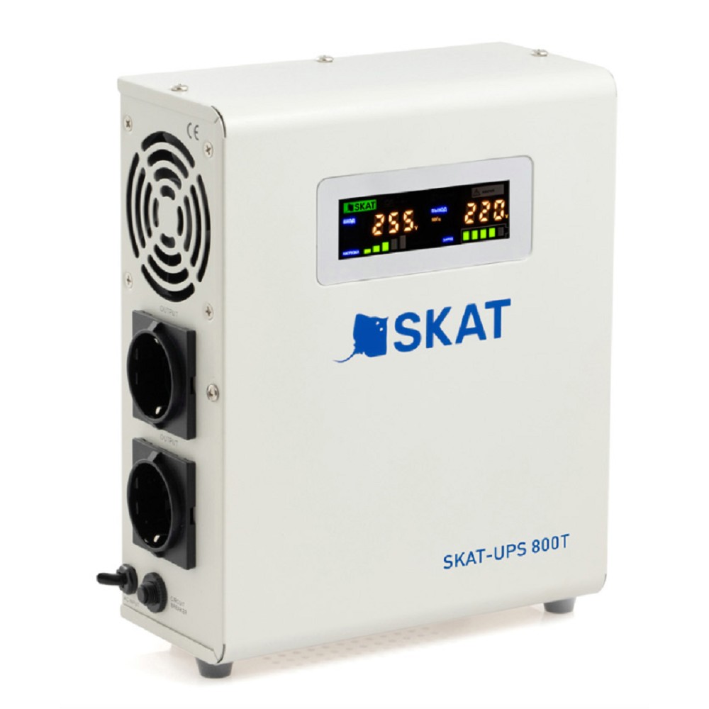 ИБП Бастион SKAT-UPS 800T Line-Interactive 220В, 800ВА/500Вт, чистый синус, БЕЗ АКБ: внешняя 1шт 40-200Ач, ток заряда 10/15А  (4502)