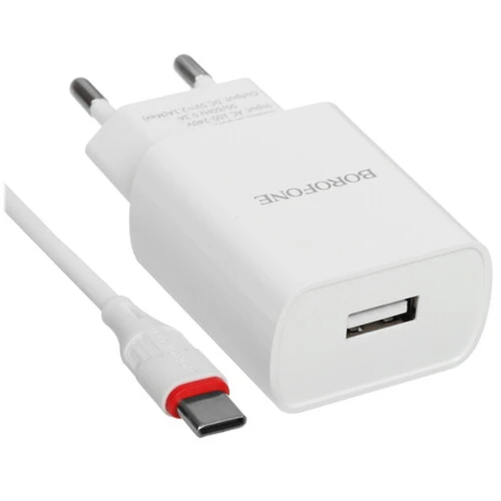 BOROFONE BA20A/ Сетевое ЗУ + Кабель Type-C 1m/ 1 USB/ Выход: 10.5W/ White