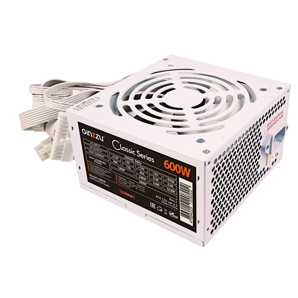 Ginzzu CB600 12CM White ,24+4p,2 PCI-E(6+2), 4*SATA,3*IDE,оплетка MB, кабель питания