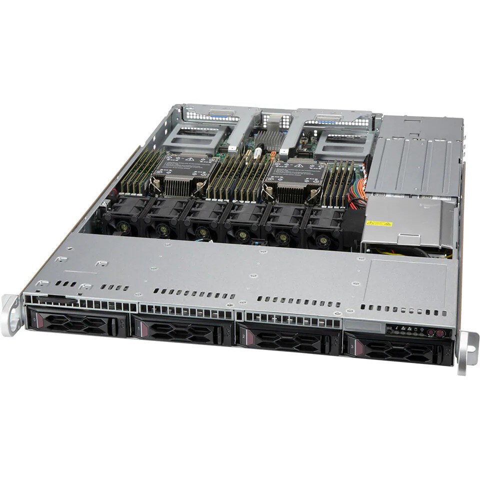 Supermicro SYS-610C-TR (X12DDW-A6, CSE-LA15TQC-R860AW) 1U, 2 x LGA4189, 4x 3.5"" hot-swap SATA/SAS, 2x PCIe 3.0 x2 2280, 16 DIMM, 1+1 860W