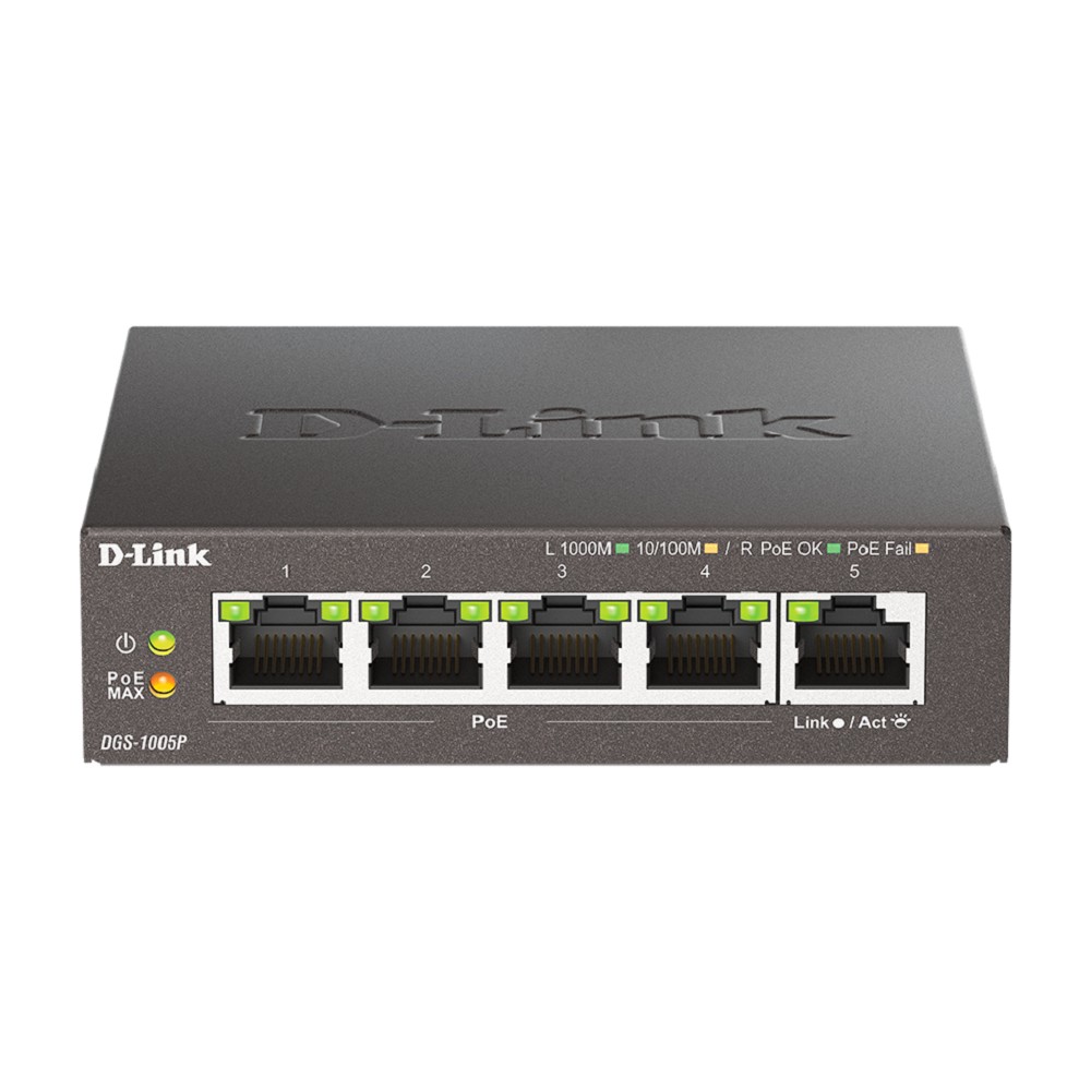 D-Link DGS-1005P/L (ревизия A1) Неуправляемый коммутатор с 5 портами 10/100/1000Base-T (4 порта PoE 802.3af/at, PoE-бюджет 60 Вт)