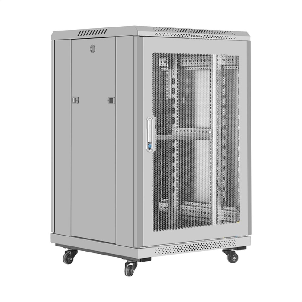 Exegate EX301399RUS Шкаф телекоммуникационный 19" напольный 18U ExeGate EC-FS-18U.600.600.V.GREY (19”, 18U, 600x600x987mm (ШхГхВ), передняя и задняя двери перфорированные, съемные боковые панели, пыле