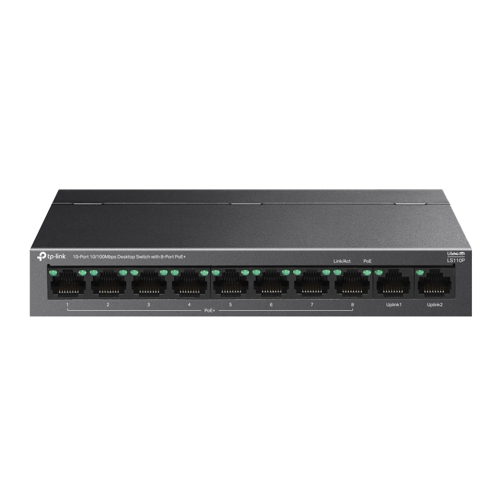 TP-Link LS110P Настольный коммутатор с 10 портами 10/100 Мбит/с (8 портов PoE+)