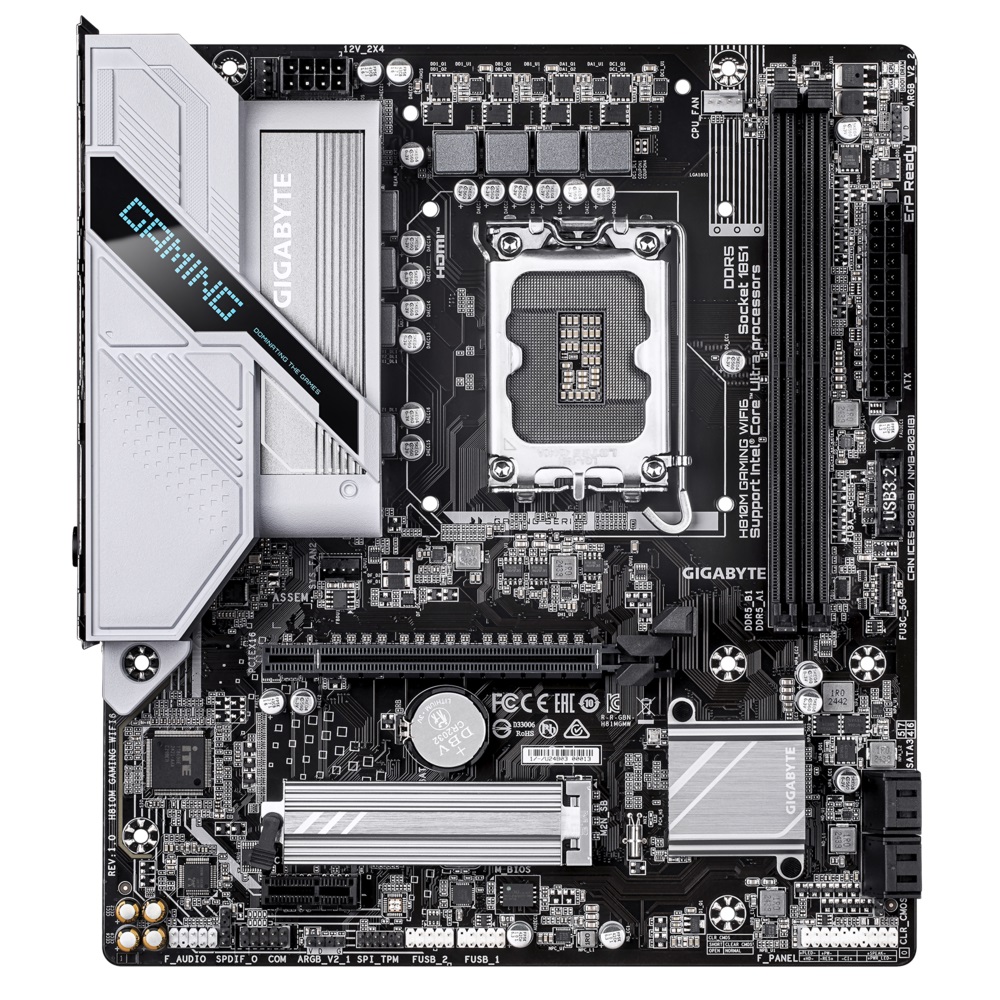 Gigabyte H810M GAMING WIFI6 {Socket 1851, Intel®H810, 2xDDR5-6400, mATX HDMI+DP, 1xPCI-Ex16, 1xPCI-Ex1, 4xSATA3(RAID 0/1/5/10), 1xM.2, 8Ch Audio, 2.5GLan, WiFi, (5+4)xUSB2.0, (1+2)xUSB3.2, (0+1)xUSB }