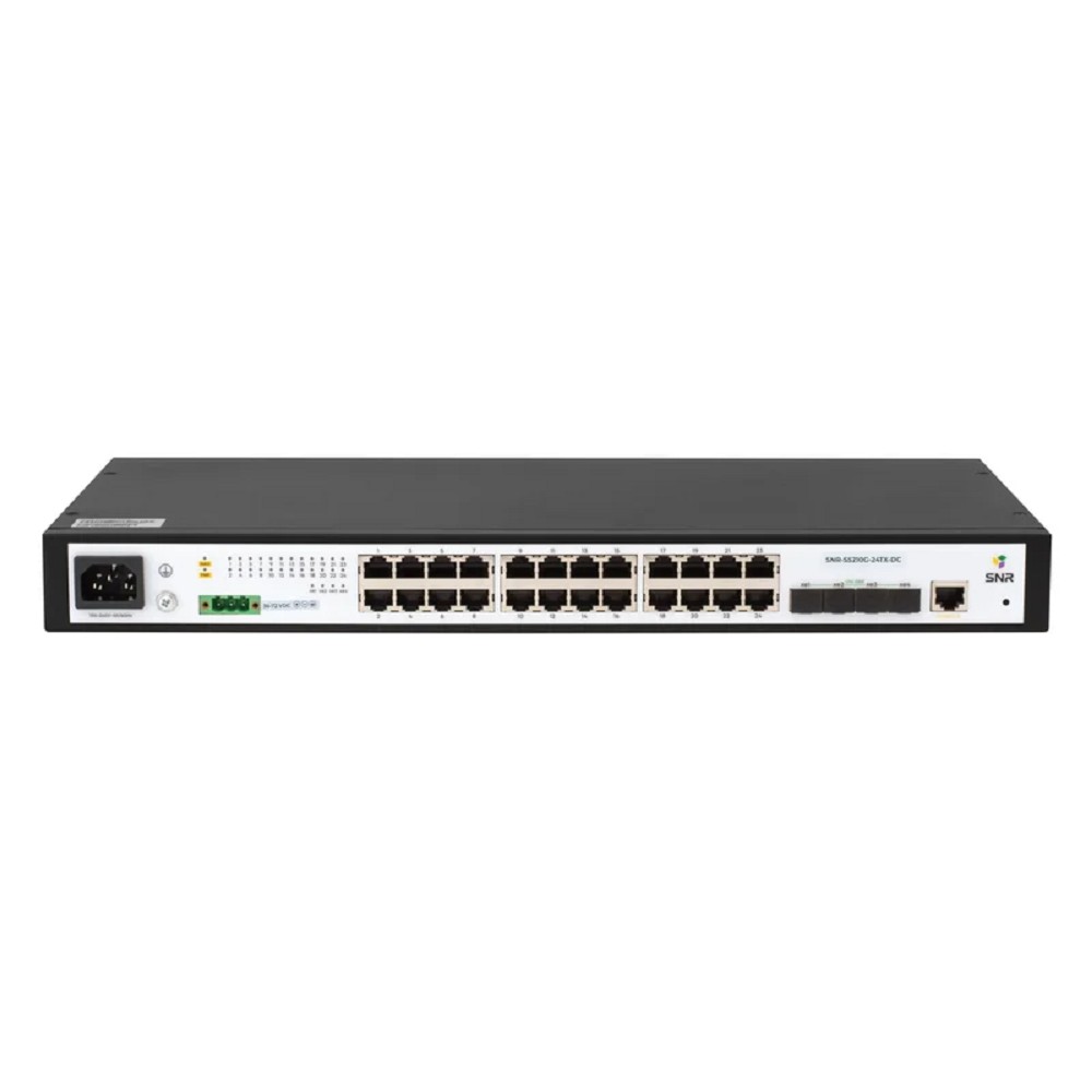 SNR SNR-S5210G-24TX-DC Управляемый коммутатор уровня 2+, 24 порта 10/100/1000Base-T, 4 порта 1/10G SFP+, встроенный БП ~220V AC, RPS 36-72V DC