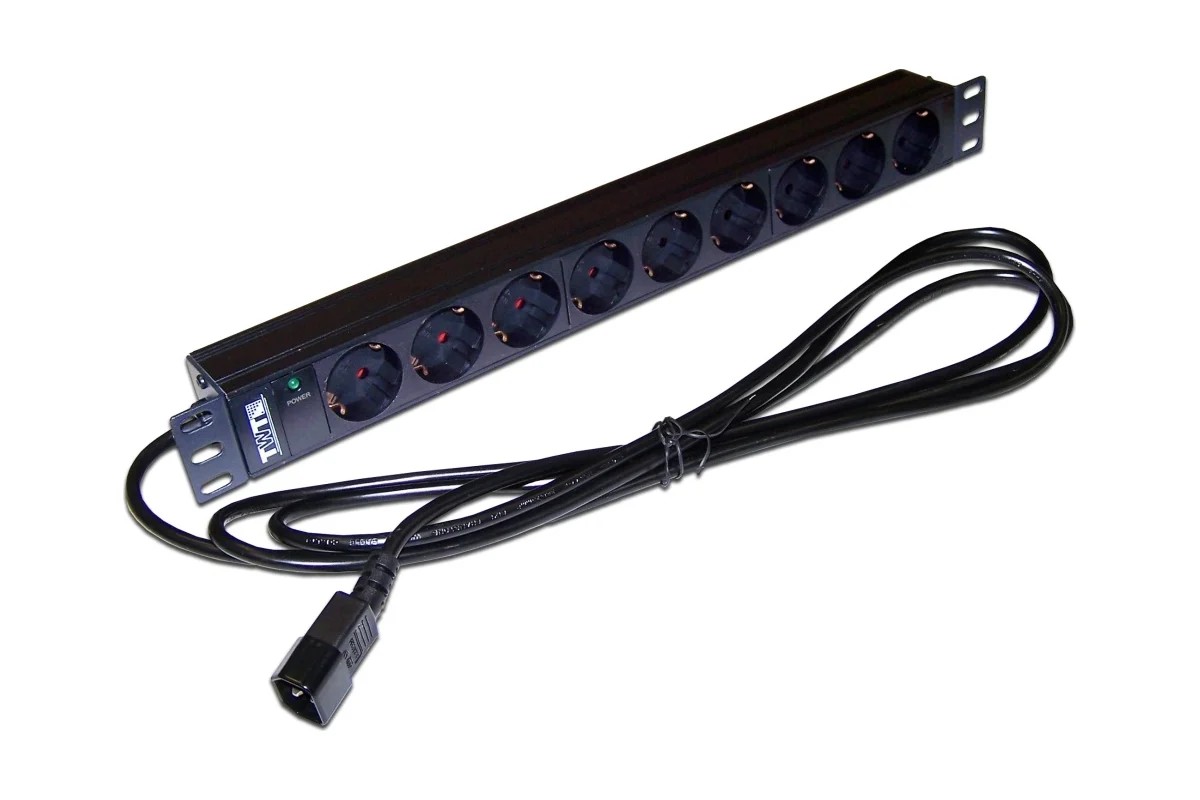 Блок розеток 19" 9 шт. без выключателя, 10A 250V, шнур питания с вилкой C14, 3.0 м