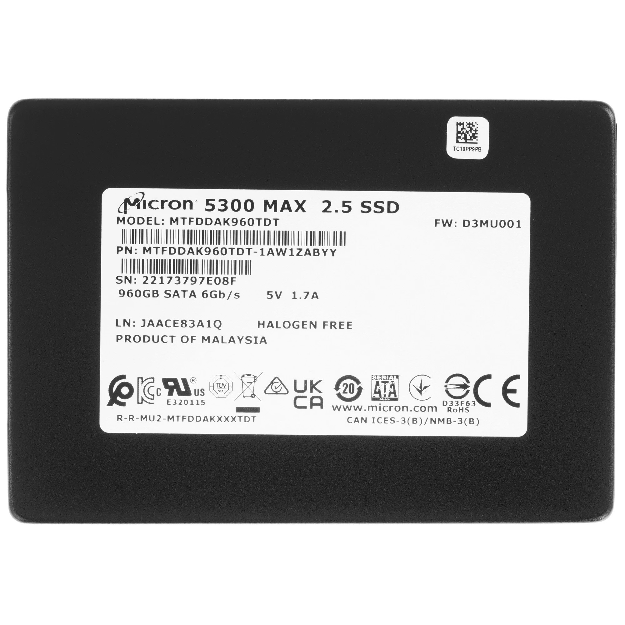Micron 5300 MAX 960GB 2.5 SATA MTFDDAK960TDT-1AW1ZABYY
