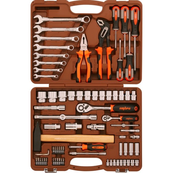 Ombra OMT77S12 Набор инструмента универсальный 1/4", 1/2"DR с головками торцевыми 12-гранными 1/2"DR, 77 предметов