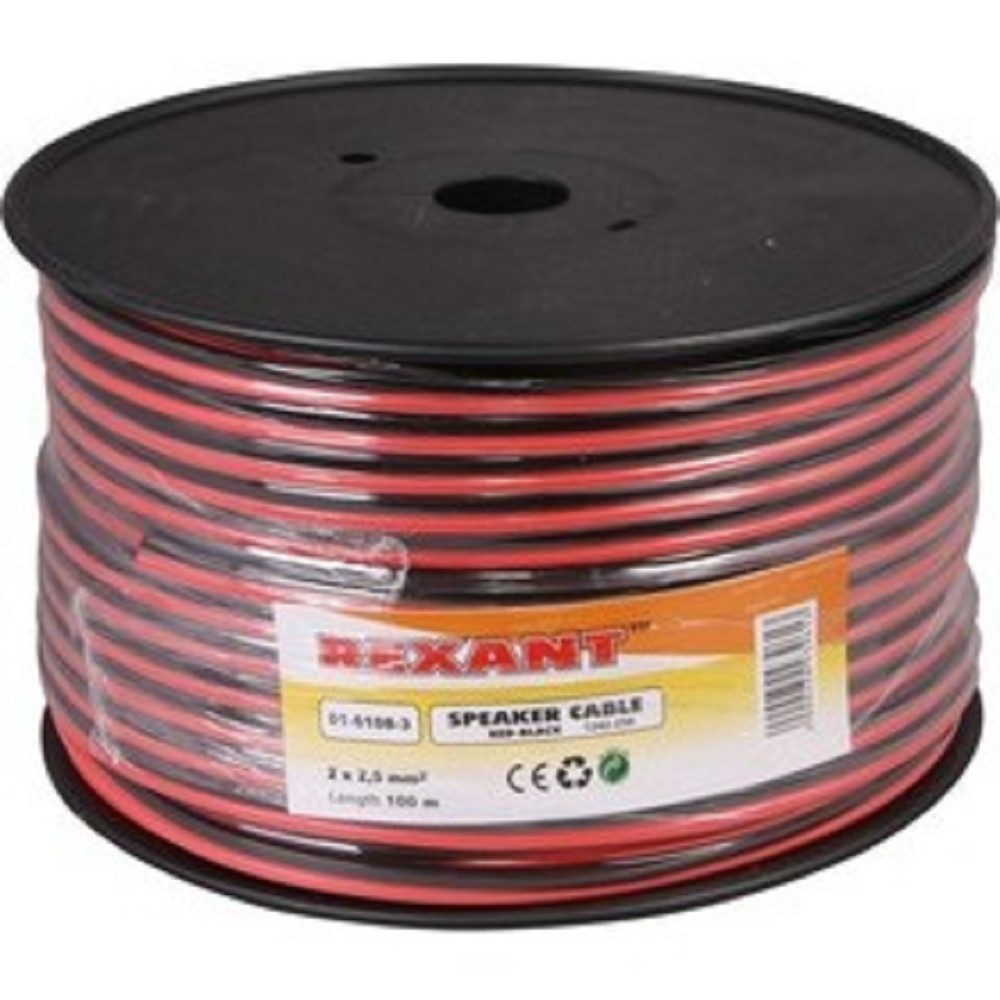 Rexant 01-6108-3 Кабель акустический, 2х2.50 мм2, красно-черный, 100 м.  