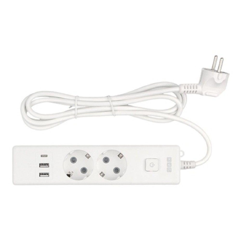 PowerCube Бытовой удлинитель (PC-4-2M) 2р с/з вык.,3USB, 3500 Вт, 16А, 1.9 м, 3*1,0 (белый) {22301}