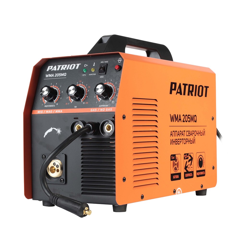 PATRIOT WMA 205MQ MIG/MAG/MMA Полуавтомат сварочный инверторный [605302155] { стальной и флюсовой проволокой 0.6/0.8 мм, сварка электродом (MMA) до 4мм, сварочный ток в режиме MIG: 40-200А }