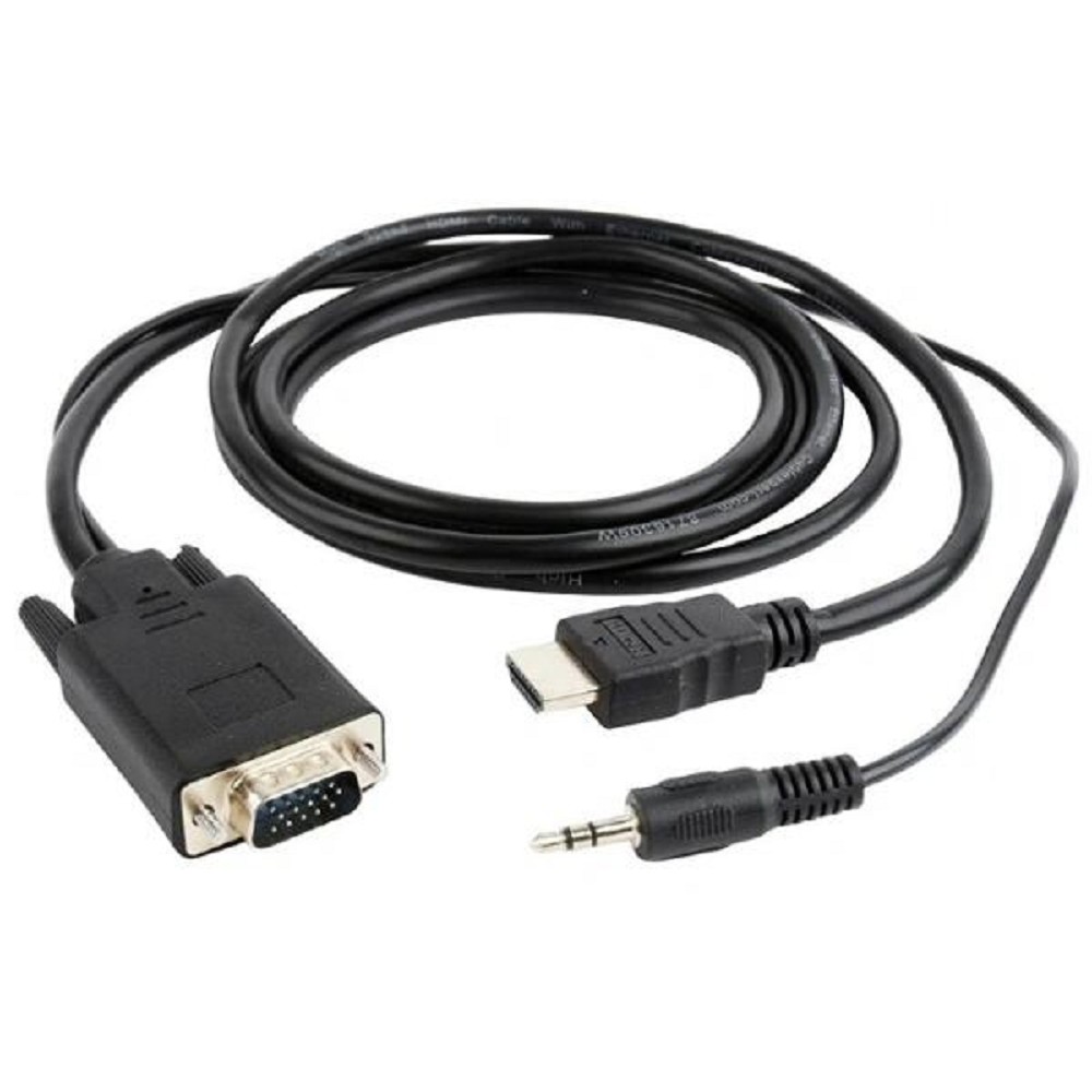 Кабель HDMI->VGA Cablexpert A-HDMI-VGA-03-10, 19M/15M + 3.5Jack, медь, позол.разъемы, 3м, черный, пакет
