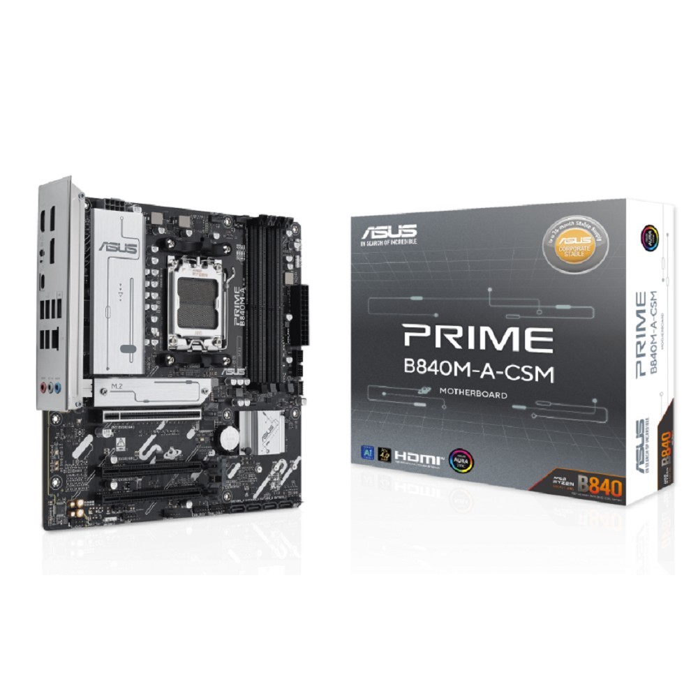 ASUS PRIME B840M-A-CSM (Socket AM5, mATX, 4xDDR5(192GB), 2*DP/HDMI, 4xPCIe 4.0x16, 4xSATA 6Gb/s, 3xM.2, 2,5xLAN, 1xType-С, 2xUSB 3.2, 4xUSB 2.0)