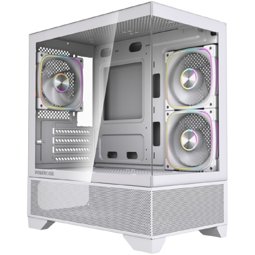 Powercase Корпус Vision Micro M4W, Tempered Glass, Type-C, 3x 120mm ARGB PWM Fan, белый, mATX  (CVMM4W-A3)