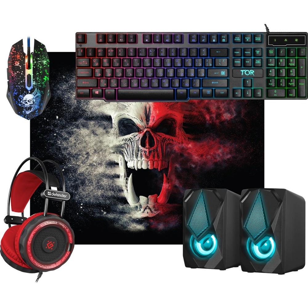 Повреждение упаковки Defender Игровой набор Tor MHP-127 [52127] {мышь+клавиатура+ковер+колонка+гарнитура}