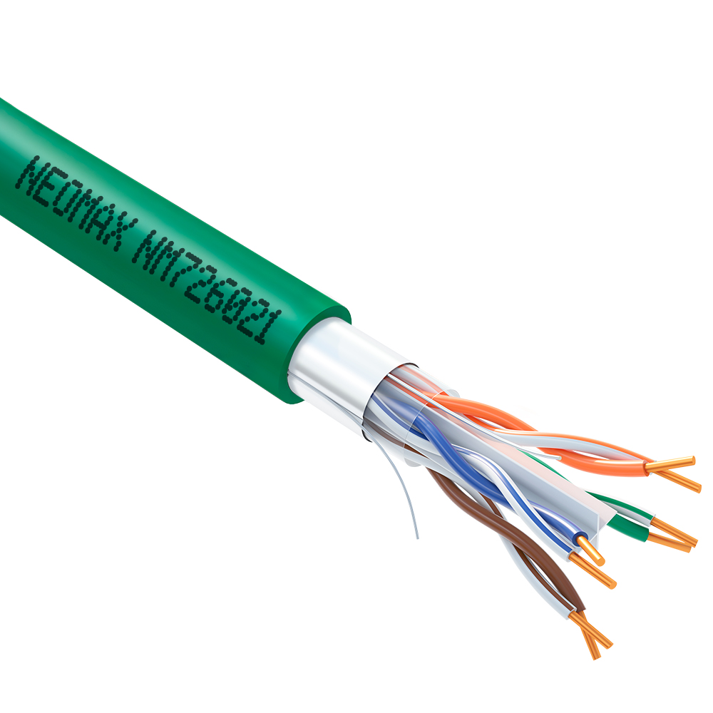 Кабель NEOMAX [NM726021] F/UTP cat.6 4x2x0.57, 23 AWG, Медь, внутренний, PVCLS нг(А)-LSLTx, 305м, зеленый;  Fluke Tested