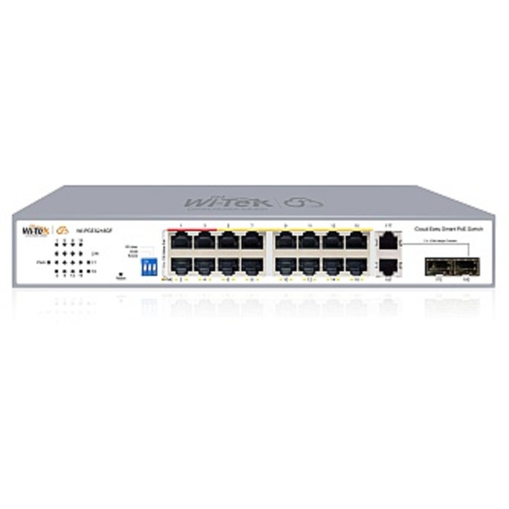 Wi-Tek WI-PCES218GF, настраиваемый PoE 250Вт, 16FE PoE + 2 Combo GE/SFP, Easy Smart