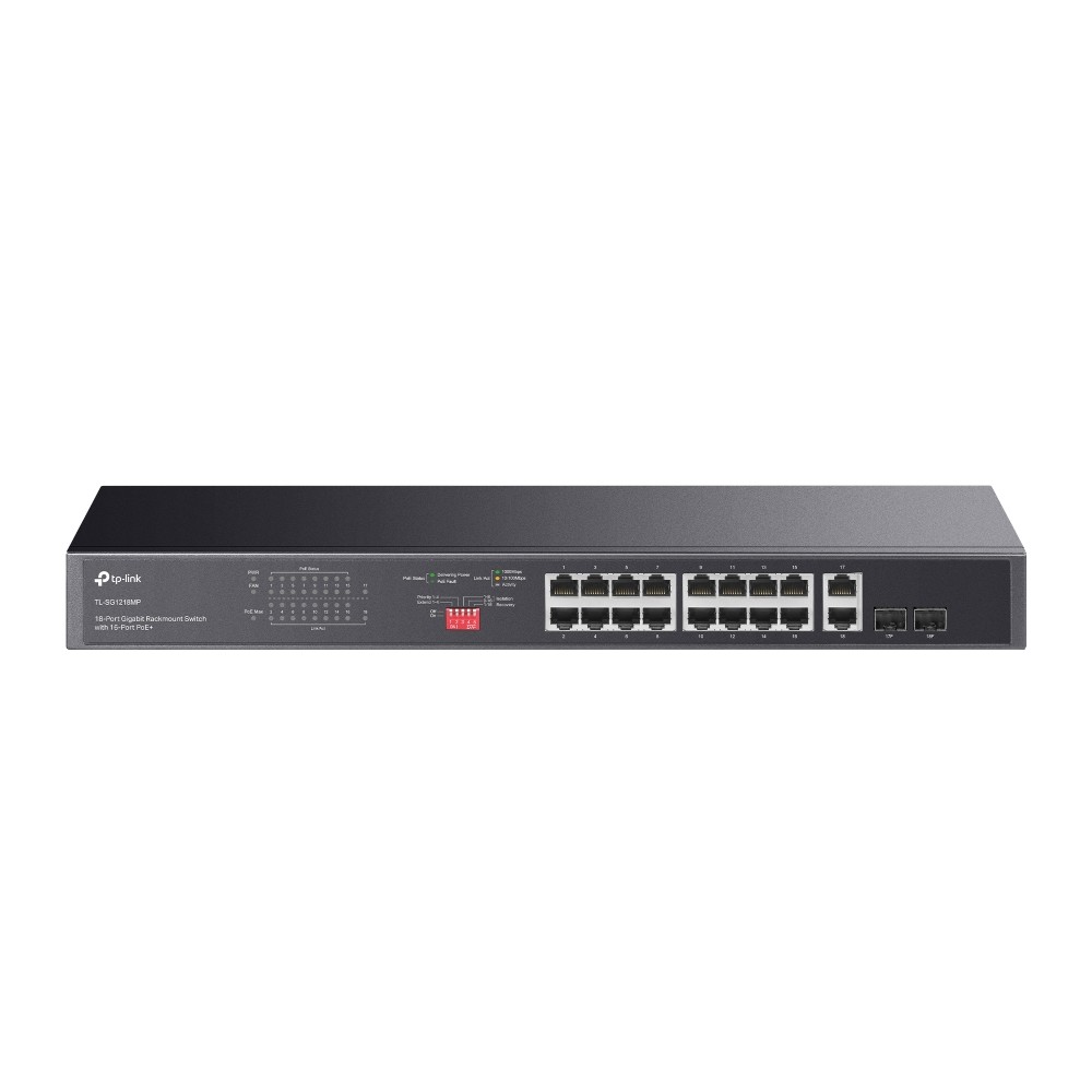 TP-Link TL-SG1218MP Коммутатор с 16 гигабитными портами PoE+ и 2 комбинированными портами RJ45/SFP