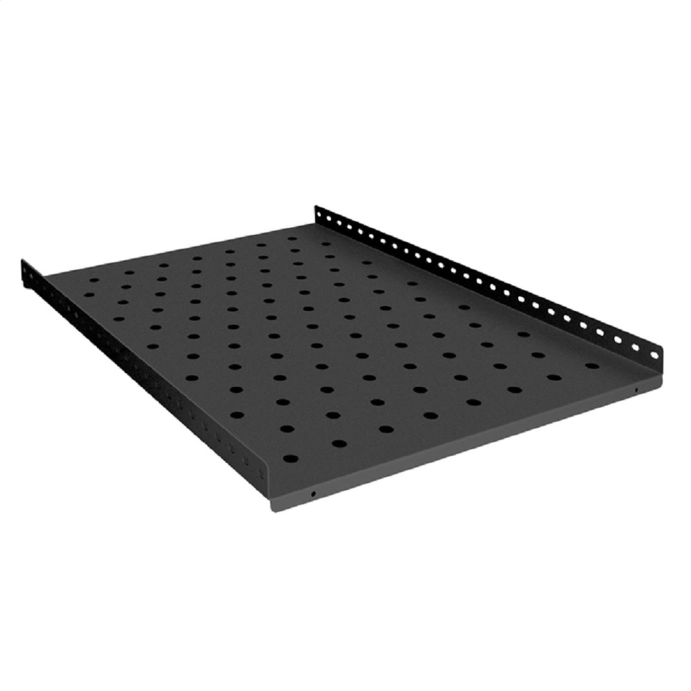 Exegate EX301334RUS Полка стационарная 19" ExeGate ECSF-FS1000-B (перфорированная, глубина 650мм, крепление 19" 1U, для напольных шкафов и стоек глубиной 800мм/1000мм, нагрузка до 100кг, цвет черный R