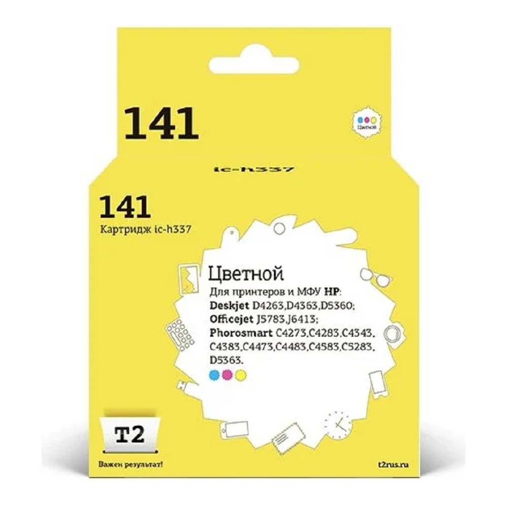 T2 CB337HE Картридж (IC-H337) №141 для HP Deskjet D4263/D5360/Officejet J5783/J6413/Photosmart C4273, цветной, 170 стр.