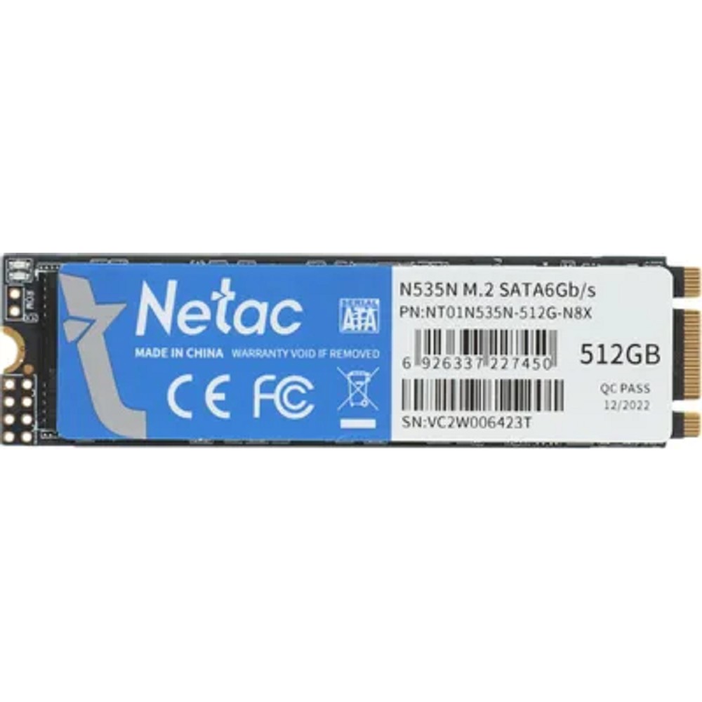 Netac 512GB M.2 2280 SATA3 N535N 3D NAND SSD, R/W up to 540/490MB/s [NT01N535N-512G-N8X]