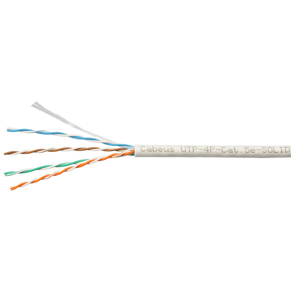 Cabeus UTP-4P-Cat.5e-SOLID-GY-LIGHT-100 Кабель витая пара UTP (U/UTP), категория 5e, 4 пары 0,48мм (24 AWG), одножильный, PVC нг(А)-LS, серый (100 м)