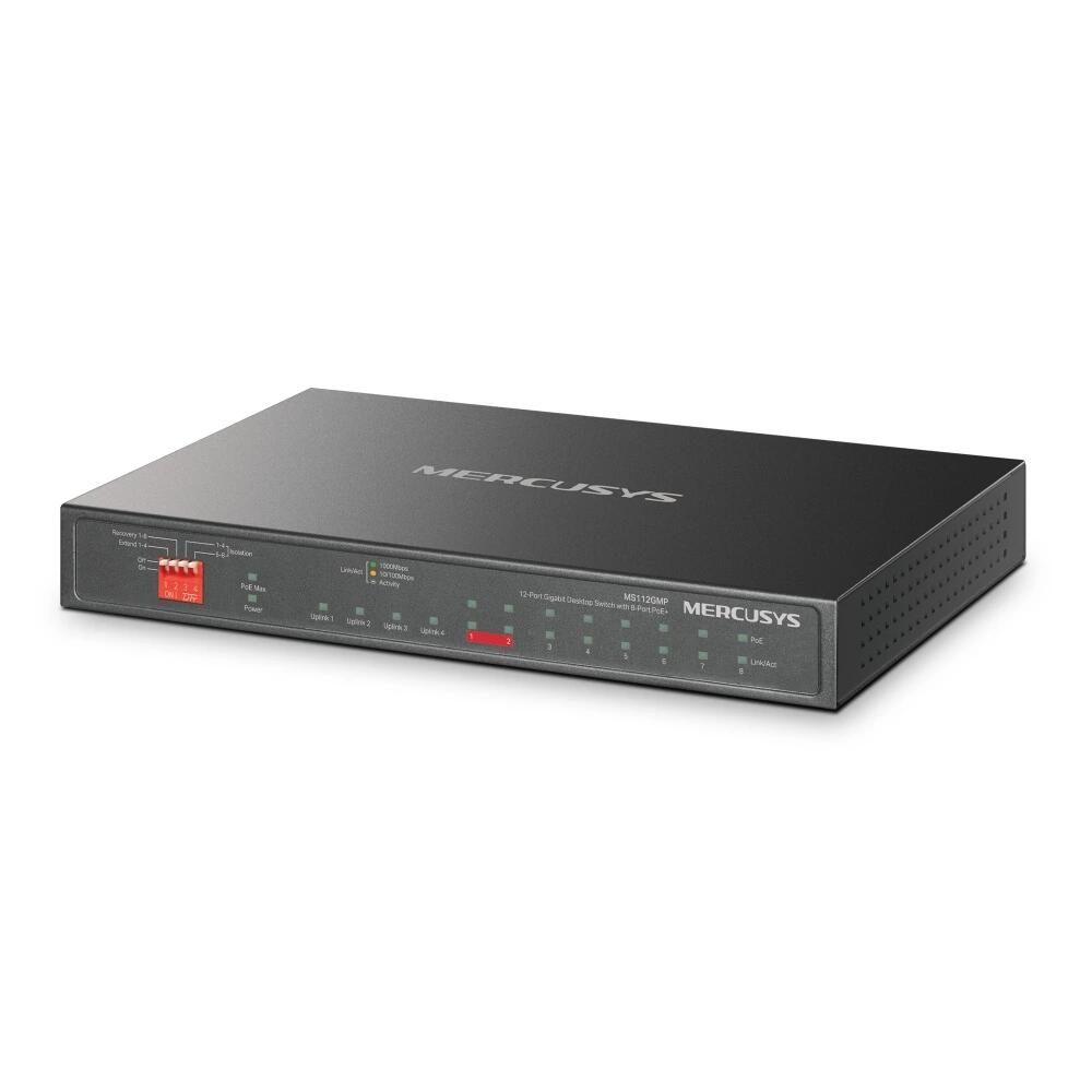 Mercusys MS112GMP 12-портовый гигабитный настольный коммутатор (8 портов PoE+)