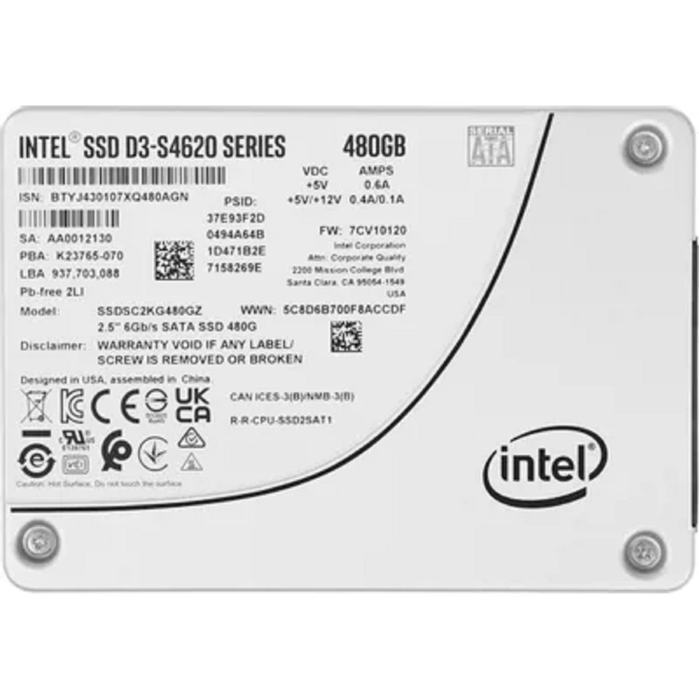 Intel SSD 480Gb S4620 серия SSDSC2KG480GZ01(1Z) {SATA3.0, 3D2, TLC, 2.5"}