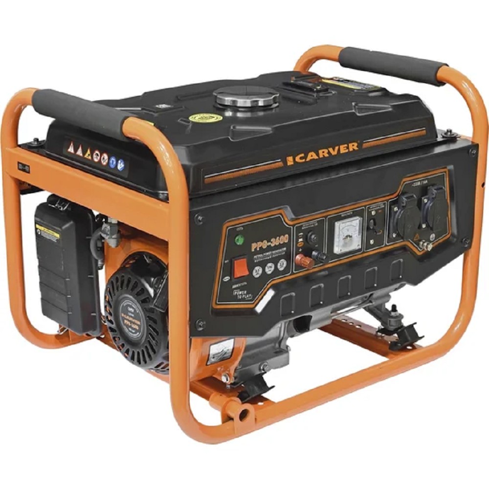 Генератор CARVER PPG- 3600 бензин [01.020.00003] { (LT-168F-1, 2,5/2,8кВт, 220В, бак 15л, обмотка медь)(16шт/пал) }
