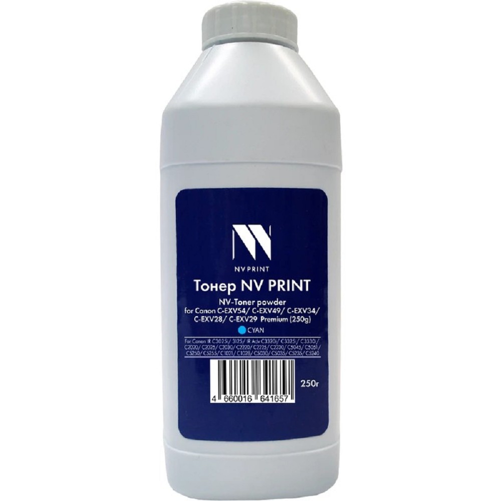 NV Print Тонер + девелопер для Canon C-EXV54, C-EXV49, C-EXV34, C-EXV28, C-EXV29 для IR C3025i, 3125, IR Adv C3320i, C3325i, C3330i, C2020, C2025, C2030, C2220, C2225, C2230, Premium (250г) Cyan 