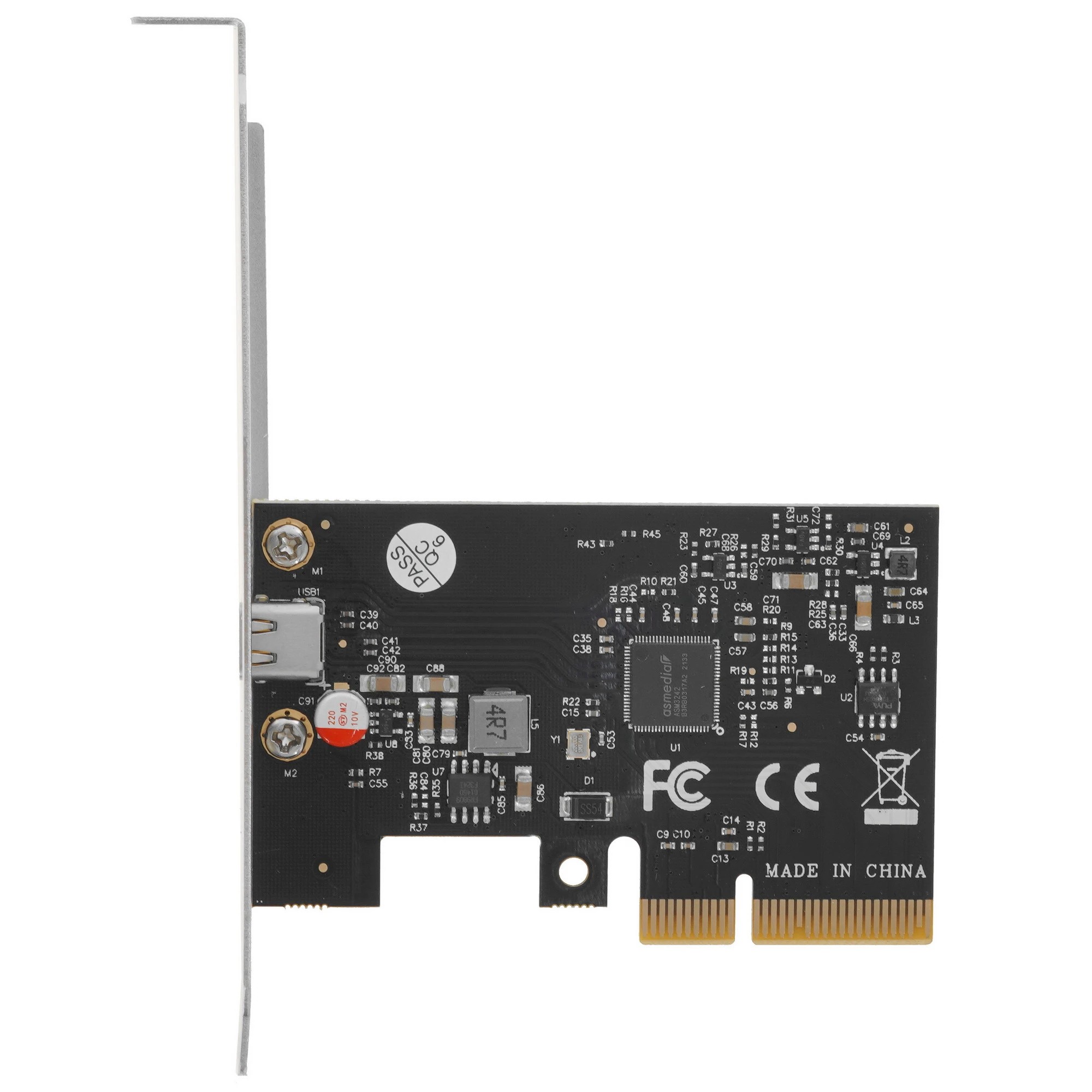 ORIENT AM-U3242PE-C, Контроллер PCI-Ex4 v3.0, USB 3.2 Gen2x2 (SuperSpeed USB 20Gbps), скорость до 20Гбит/с, 1-port Type-C, ASM3242 chipset, Self powered, в комплекте LP планка крепления (31333)