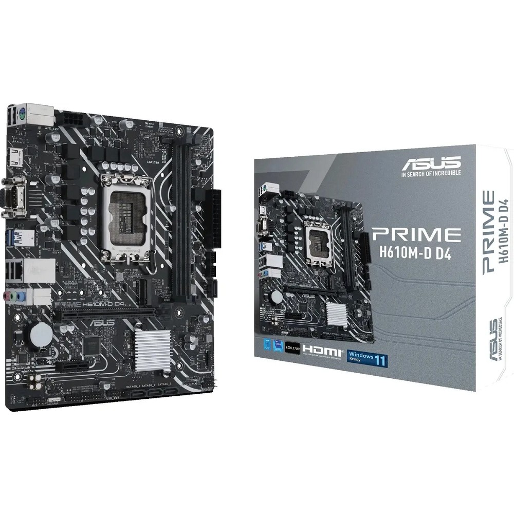 ASUS PRIME H610M-D D4  (Socket 1700, mATX, 2xDDR4(64GB), VGA/HDMI 2.1, 1xPCIe 4.0x16/1xPCIe 3.0, 1xLAN, 4xSATA 6Gb/s, 1xM.2, 1xCOM, 2xUSB 3.2, 4xUSB 2.0, 1xPS/2)