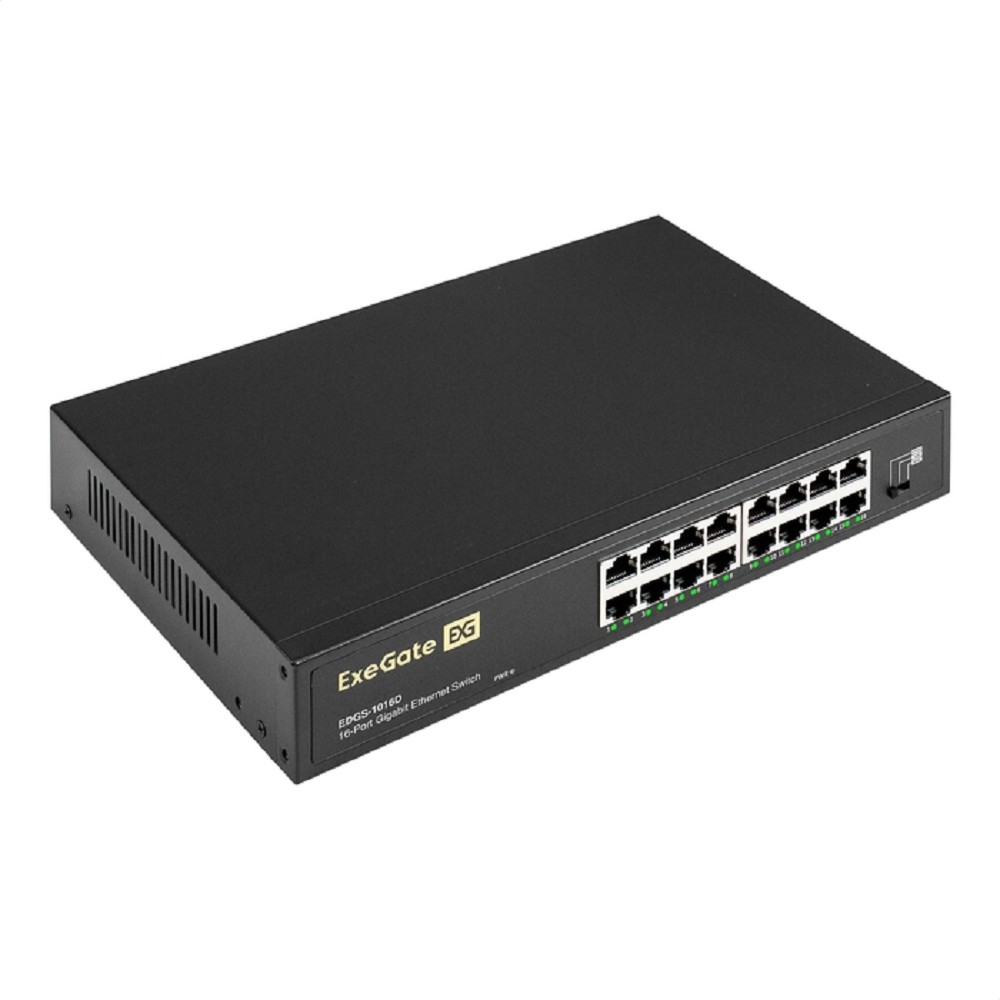 Exegate EX298695RUS Коммутатор неуправляемый ExeGate EDGS-1016D (16-портовый гигабитный UTP 10/100/1000 Base-T, металлический корпус, с возможностью установки в стойку, с функцией энергосбережения (EE