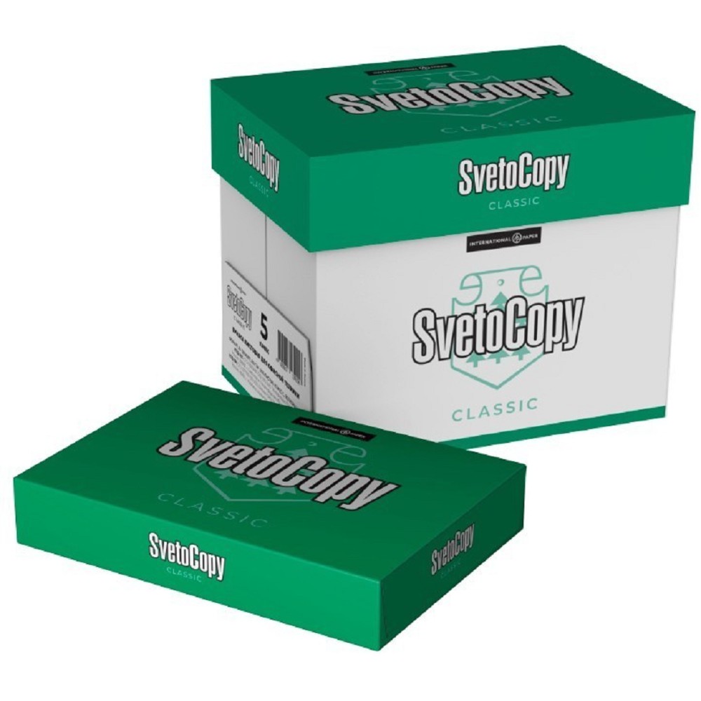 Повреждение упаковки Бумага офисная SVETOCOPY 96% А4 80г/м 146% 500л (отпускается коробками по 5 пачек в коробке)