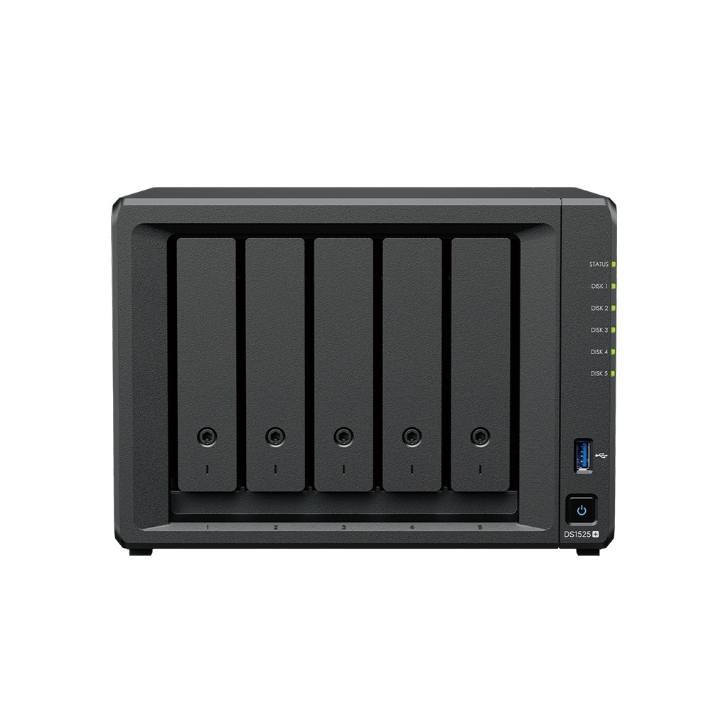 Synology DS1525+  СХД AMD V1500B (Quad-Core, 8 Threads) 2.2 GHz 8GB DDR4 ECC 5 x 3.5”/2.5” SATA HDD/SSD 2 x M.2 NVMe (for SSD cache, no storage pool support) 2 x 2.5GbE RJ-45 вилка UK/HK 3-pin