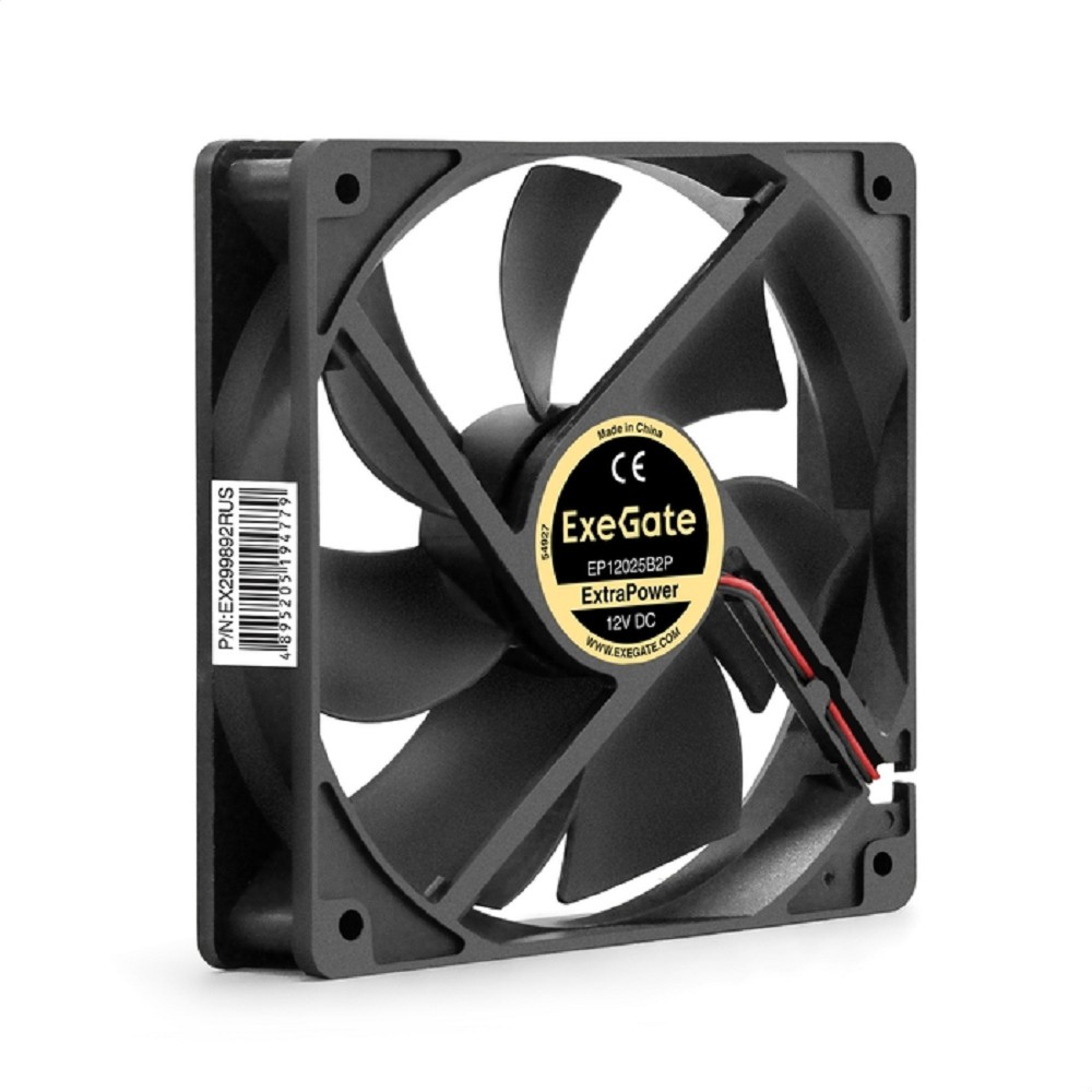 Exegate EX299892RUS Вентилятор 12В DC ExeGate ExtraPower EP12025B2P (120x120x25 мм, 2-Ball (двойной шарикоподшипник), 2pin, 1850RPM, 30dBA)