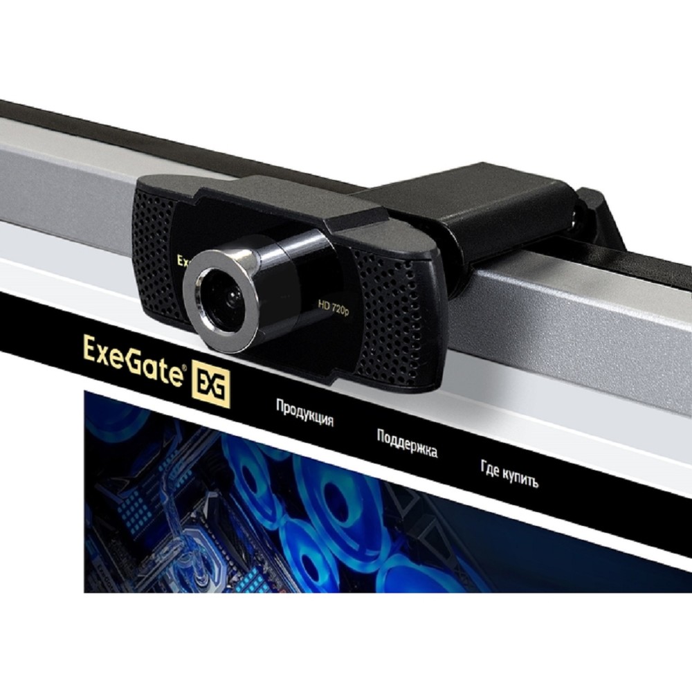 Exegate EX287377RUS Веб-камера ExeGate BusinessPro C922 HD (матрица 1/3" 1,3 Мп, 1280х720, 720P, 30fps, 4-линзовый объектив, ручной фокус, USB, микрофон с шумоподавлением, универсальное крепление