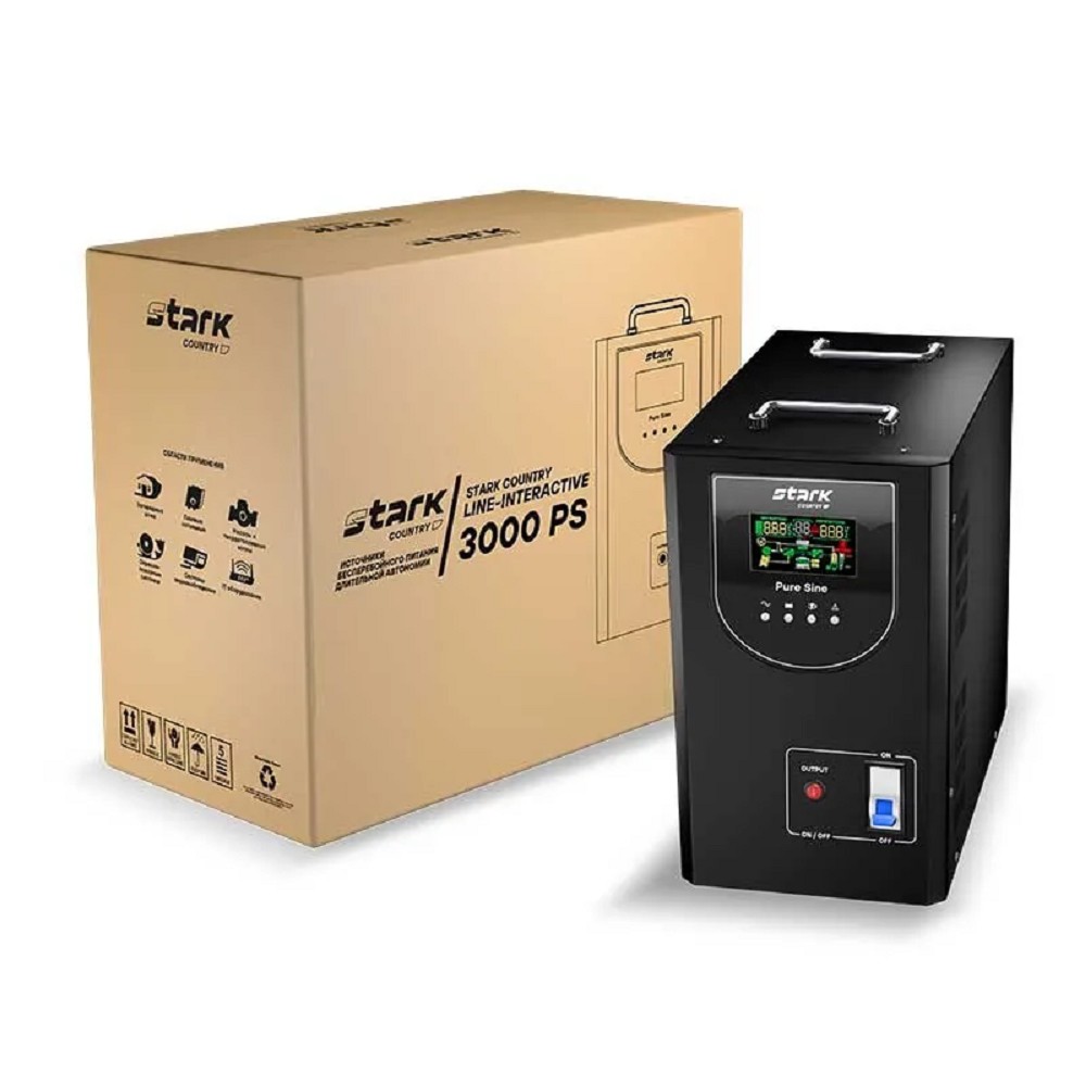 ИБП STARK SC 3000 PS 3000ВА/2400Вт БЕЗ АКБ {Line-Interactive, на пол, 154-264В, 2 х ЕВРО, Чистый синус, БЕЗ АКБ - внеш 2x 65-600Ач}