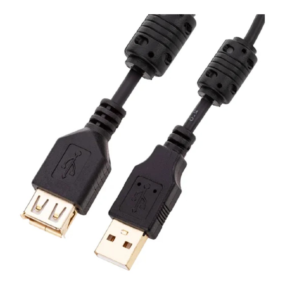 5bites UC5011-050A Проф. Кабель  USB2.0, AM/AF, зол.разъемы, ферр.кольца, 5м., черный