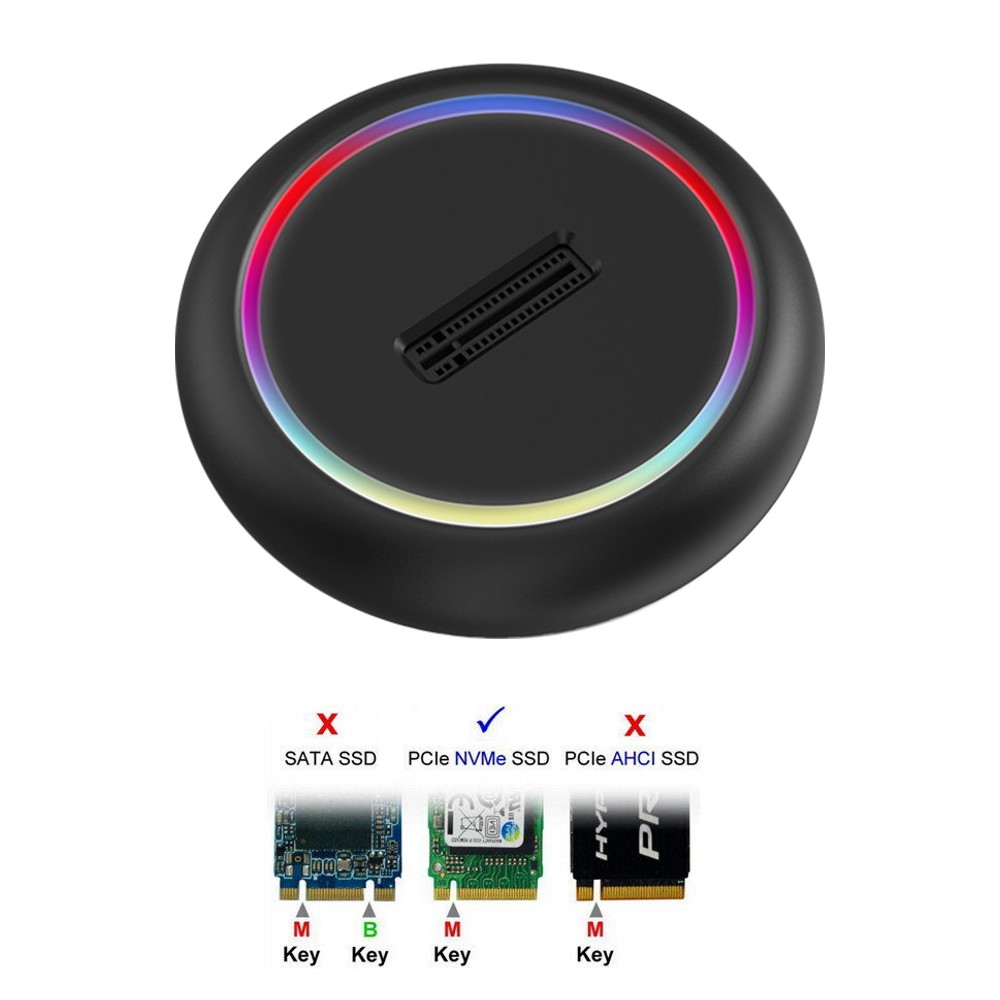 ORIENT UHD-524LED, USB 3.2 Gen2 (USB 3.1) док-станция для SSD M.2 M-key NVMe (JMS581DL, поддержка UASP,TRIM), скорость до 10 GB/s, два кабеля подключения USB Type-A + Type-C, подсветка корпуса (33405)