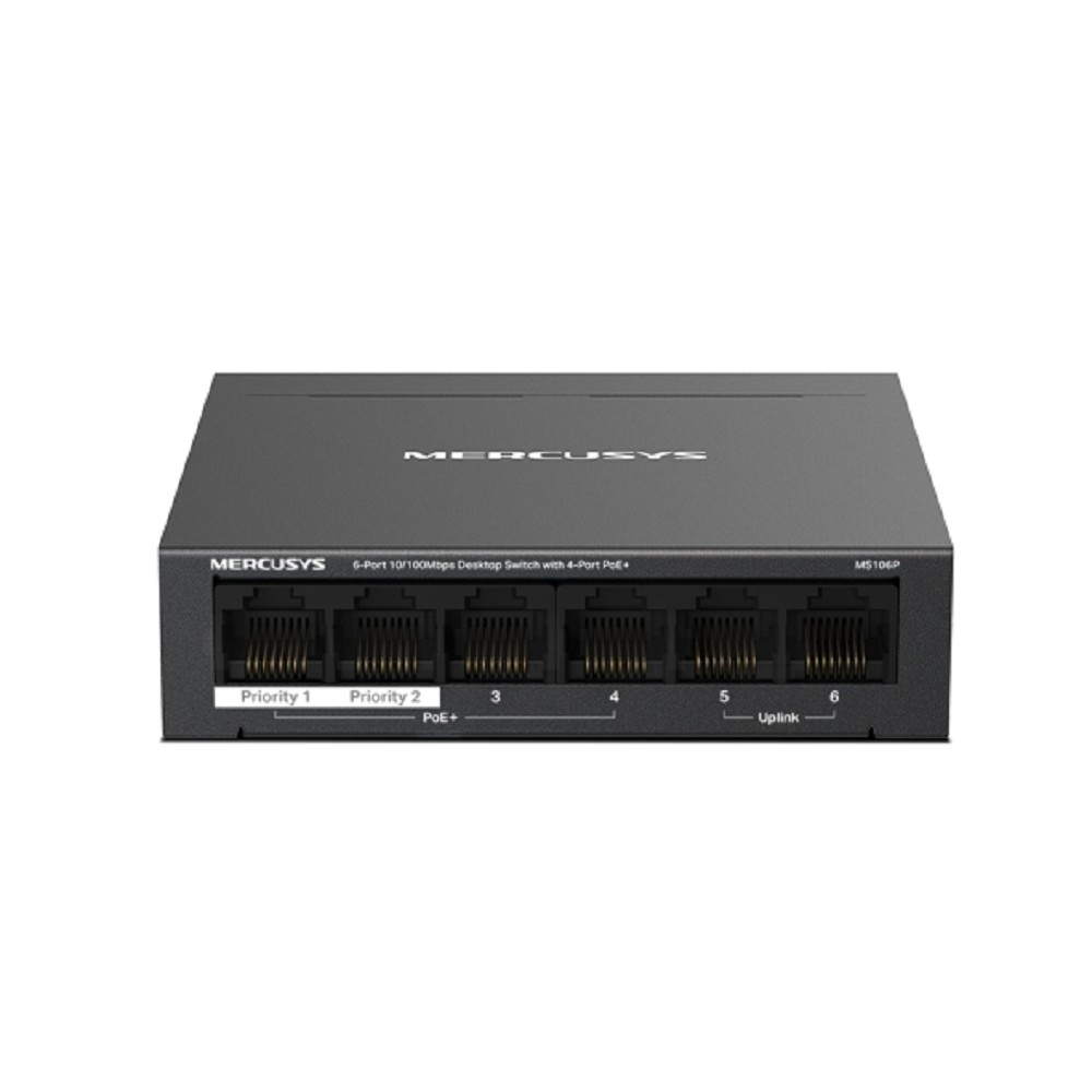 Mercusys MS106P Настольный коммутатор с 6 портами 10/100 Мбит/с (4 порта PoE+)