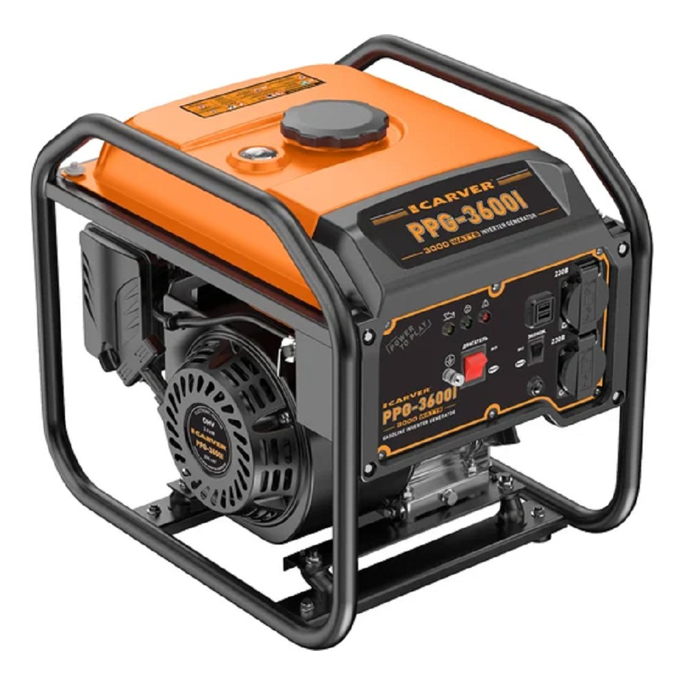 Генератор CARVER  PPG -3600I инверторный [01.020.00053] { (2,8/3 кВт, 220В, 2 розетки, USB-порты)(24шт/пал) }