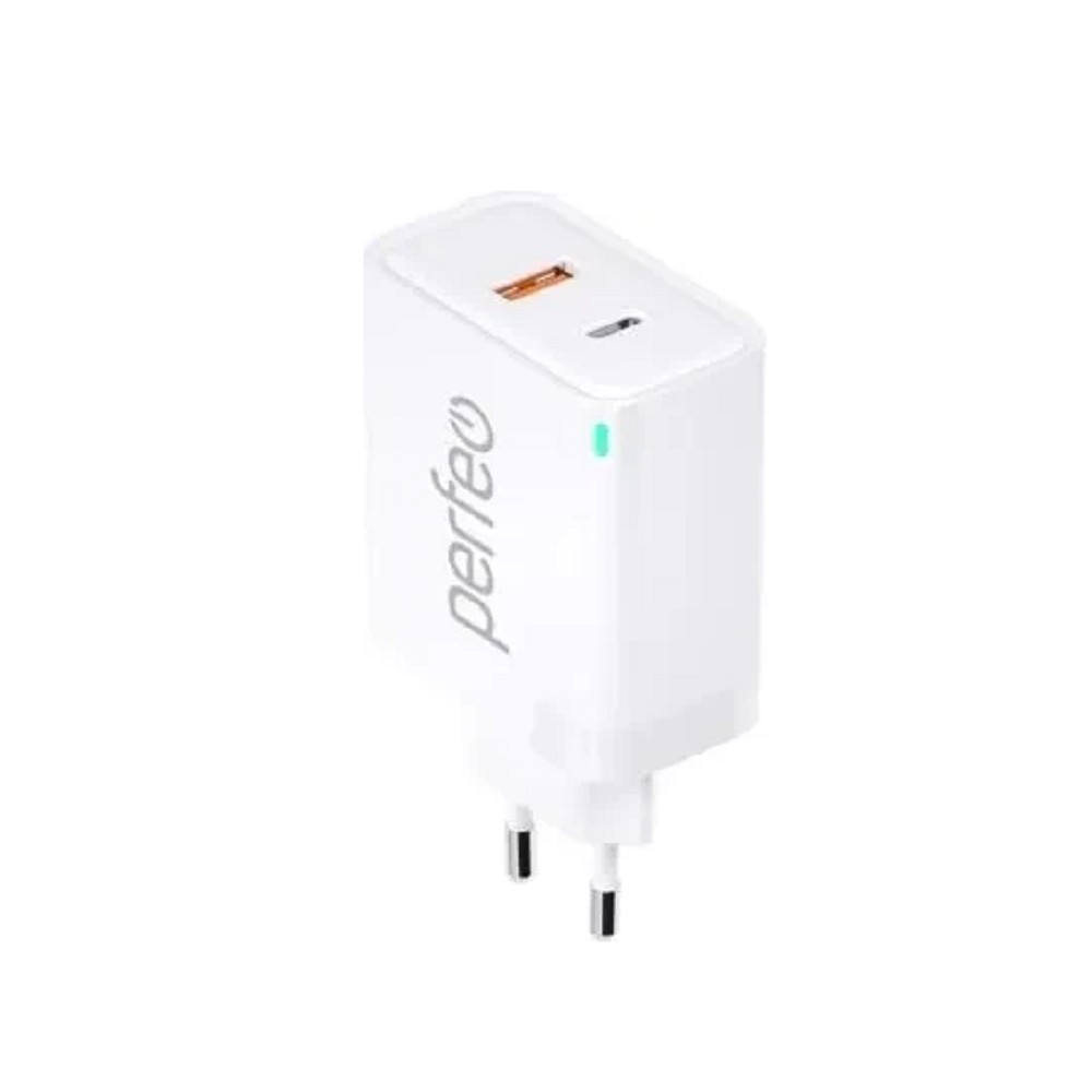 PERFEO Сетевое зарядное устройство с двумя разъемами USB-A+TYPE-C, GaN, 45W, белый (I4663)