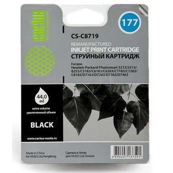 Картридж струйный Cactus CS-C8719 №177XL черный (38мл) для HP 3100/3110/3207/3210/3213/3214/3308/8250/8253/C5140