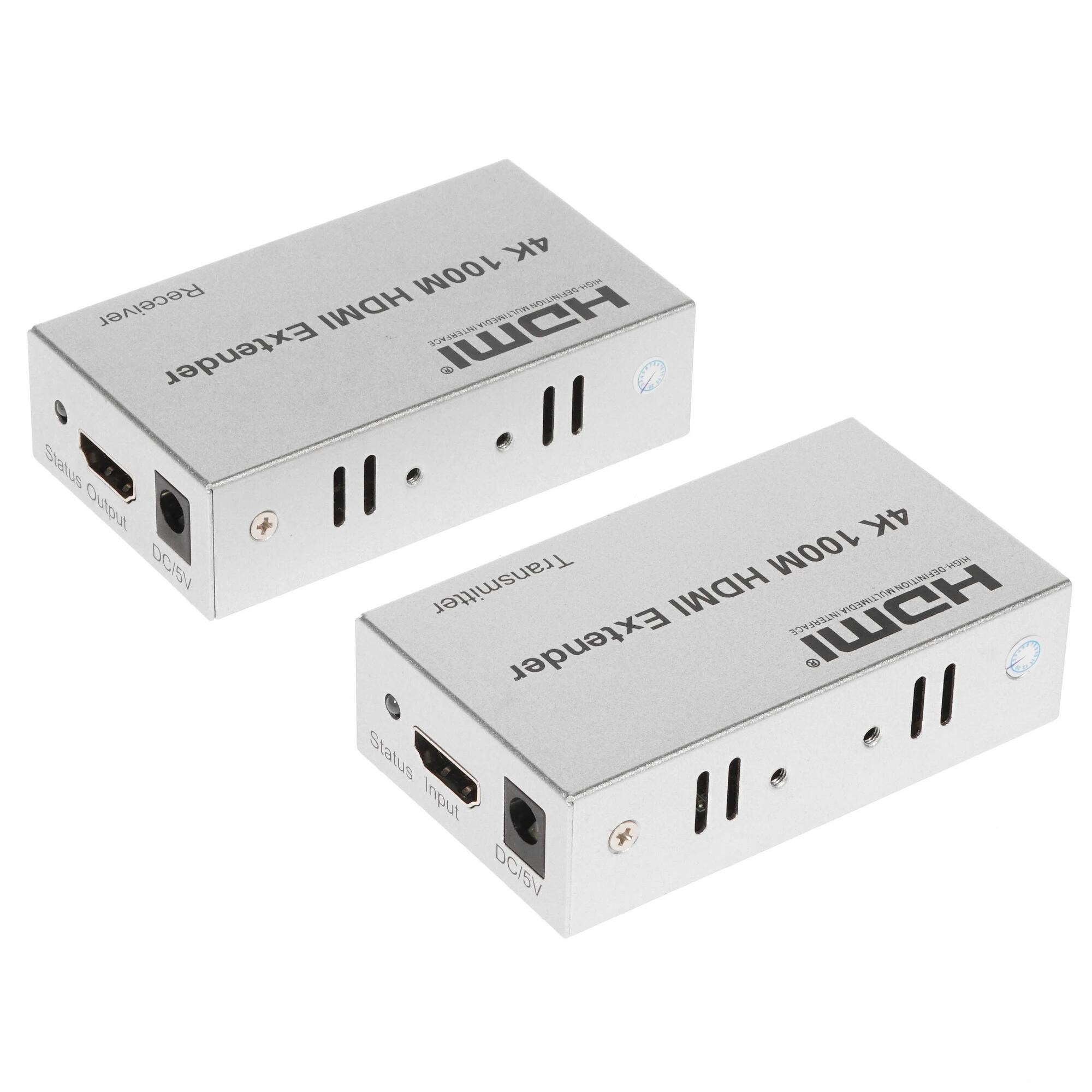 ORIENT VE047, HDMI 4K extender (Tx+Rx), активный удлинитель до 100 м по одной витой паре, HDMI 1.4b, 4K@30Hz/ 1080p@60Hz/3D, HDCP, подключается кабель UTP Cat5e/6, питание от внешних БП 5В/1А, (30161)