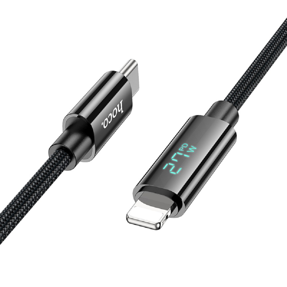 HOCO Кабель USB2.0 Hoco Type-C/Lightning, 2.4А, 27Вт, с дисплеем, U125, 1.2м, черный, коробка