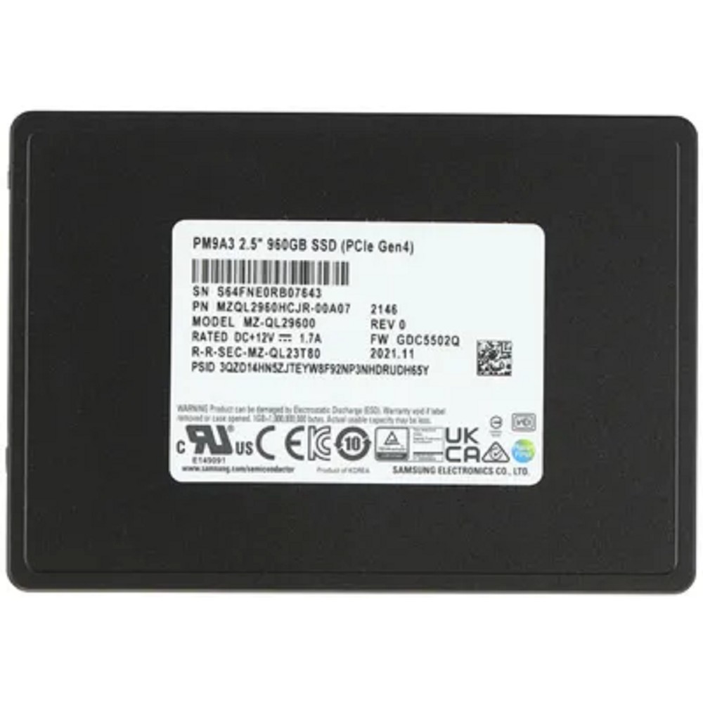 Samsung SSD 960Gb PM9A3 NVMe/PCIE 3.1 x4, MZQL2960HCJR-00A07